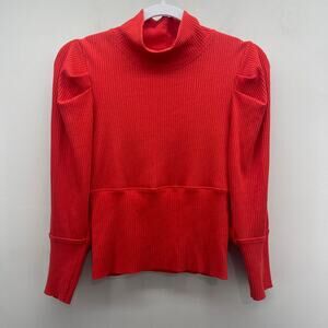 Free People Lala Cropped Ribbed Turtleneck Top Womens Large Poppy Red LS‎